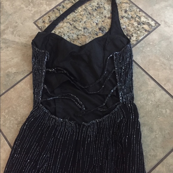 Beaded floor length ball gown black halter top - Picture 7 of 7